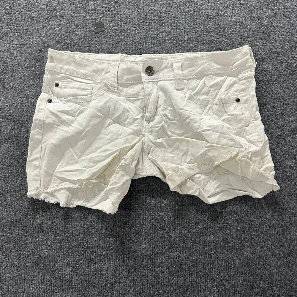 Mudd Denim Shorts Womens Size 11 White Cutoff Raw Hem Casual Stretch Low Rise